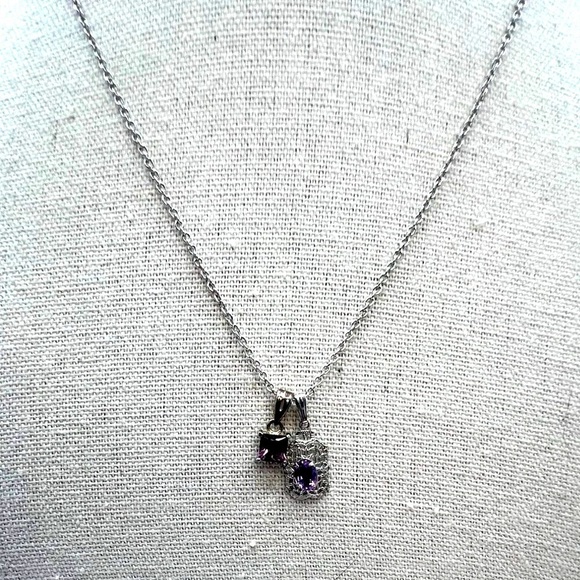 Sterling Silver & Amethyst Necklace With Double Pendants.  B26 - Picture 4 of 11